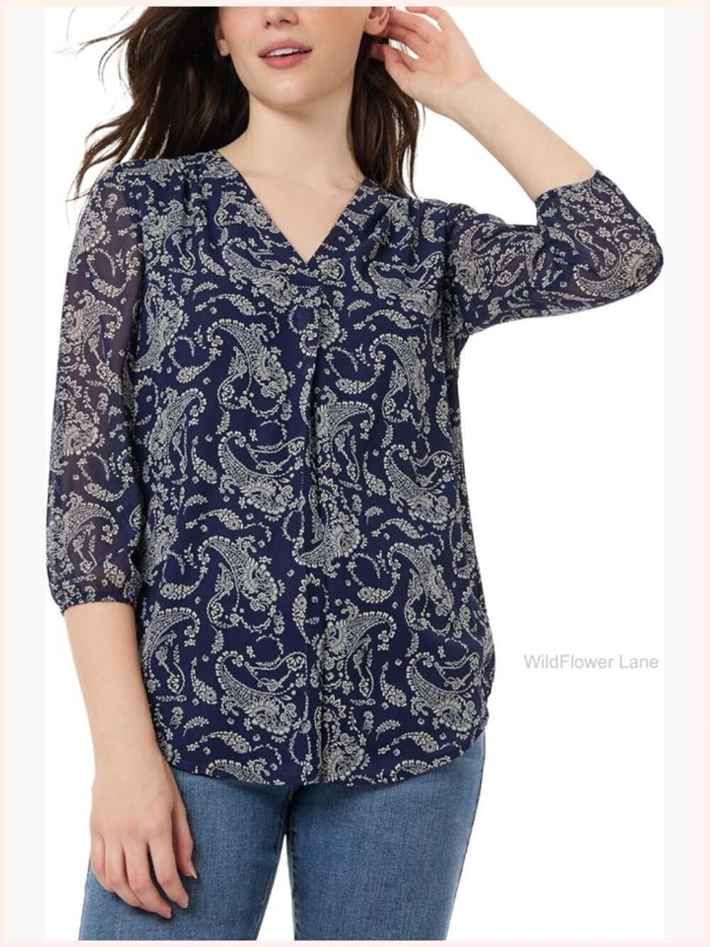 Plus-Size 3/4 Sleeve V-Neck Tunic Top